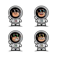 vectorillustratie van cartoon aap die astronautenpak draagt met verschillende uitdrukkingen vector