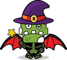 vector cartoon mascotte karakter halloween zombie groene schedel schattig heks