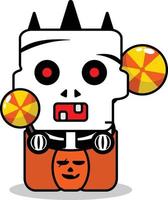 cartoon schattig halloween schedel mascotte karakter herfst pompoen snoepdoos vector