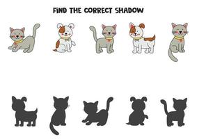 vind de juiste schaduwen van schattige katten en honden. logische puzzel voor kinderen. vector