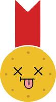 platte kleur retro cartoon gouden medaille vector