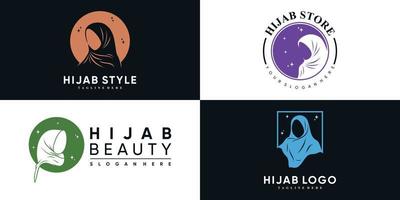 set hijab voor moslim mode-logo-ontwerp met creatieve element premium vector