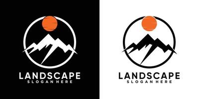 berg en zon logo-ontwerp met stijl en creatief concept vector