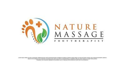 voetmassage therapie logo-ontwerp met blad en uniek concept premium vector