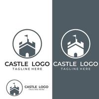 kasteel logo silhouet, kasteel logo met schild combinatie vector illustratie ontwerpsjabloon.