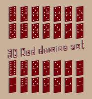 realistische dominostenen volledige set 28 3d platte stukken voor spel. rode collectie. abstract begrip grafisch element, domino-effect gaming pictogrammen instellen. vector