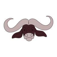 buffel hoofd cartoon geïsoleerd. gekleurde vectorillustratie van een stier met een slag op een witte achtergrond. Afrikaanse rundersoorten. vector