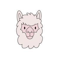 cartoon lama hoofd geïsoleerd. gekleurde vectorillustratie van een alpaca hoofd met een omtrek op een witte achtergrond. schattige dieren illustratie. vector