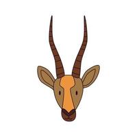 cartoon gazelle hoofd geïsoleerd. gekleurde vectorillustratie van een antilope met een slag op een witte achtergrond. afrikaans evenhoevig dier. vector