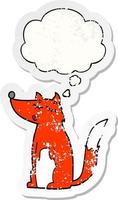 cartoon wolf en gedachte bel als een versleten versleten sticker vector