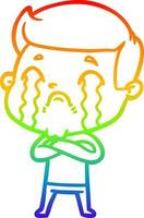 regenbooggradiënt lijntekening cartoon man huilen vector