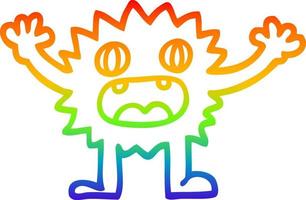 regenbooggradiënt lijntekening cartoon grappig harig monster vector