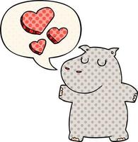 cartoon nijlpaard verliefd en tekstballon in stripboekstijl vector