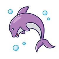 schattige dolfijn met zeepbel cartoon vectorillustratie