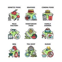 voedsel familie diner set iconen vector illustraties