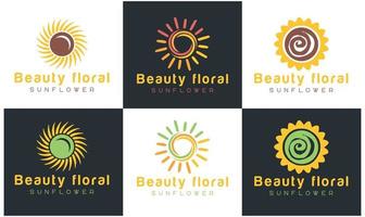 zonnebloem logo, zonnestralen business logo vector ontwerpsjabloon