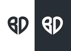 monogram bd hart stijl logo ontwerp vector sjabloon