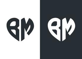 monogram bm hart stijl logo ontwerp vector sjabloon