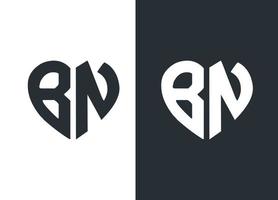 monogram bn hart stijl logo ontwerp vector sjabloon