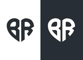 monogram br hart stijl logo ontwerp vector sjabloon