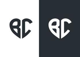 monogram bc hart stijl logo ontwerp vector sjabloon