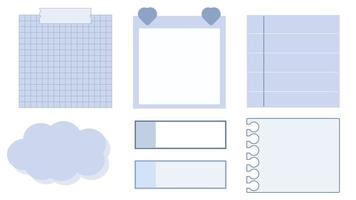 collectie set van de schattige blauwe planner sjabloon notitieblok, memo, papier, plaknotitie, herinnering en dagboek. schattig, eenvoudig en afdrukbaar voor uw ontwerp vector