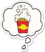 cartoon popcorn en gedachte bel als een gedrukte sticker vector