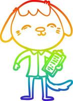 regenbooggradiënt lijntekening happy cartoon kantoormedewerker hond vector