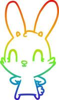 regenbooggradiënt lijntekening schattige cartoon konijn vector