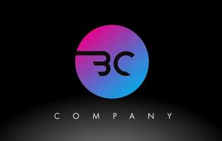 bc letterpictogram logo-ontwerp met paarse neonblauwe kleuren en cirkelvormig ontwerp vector