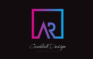 ar vierkant frame letter logo-ontwerp met paars blauwe kleuren. vector