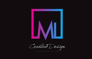 mi vierkante frame letter logo-ontwerp met paars blauwe kleuren. vector