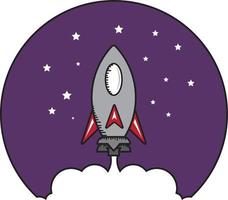 raket vector logo icoon met zwarte paarse sterren en lucht