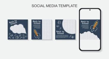 abstracte schoolbord. terug naar school, onderwijs social media pack template premium vector, vector