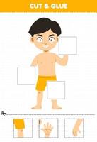 educatief spel voor kinderen knip en lijm delen van schattige cartoon jongen anatomie afdrukbaar werkblad vector