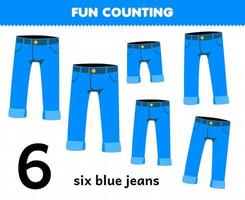 educatief spel voor kinderen leuk tellen draagbare kleding zes spijkerbroeken vector