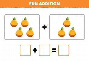 educatief spel voor kinderen leuke toevoeging door het tellen van cartoon fruit oranje foto's werkblad vector