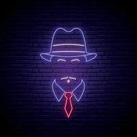 mafioso lichtreclame. man in hoed icoon. neon uithangbord. vector