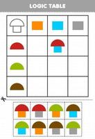 educatief spel voor kinderen logische tafel geometrische vorm rechthoek en halve cirkel afdrukbaar werkblad vector