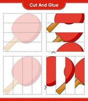 knip en lijm, knip delen van pingpongracket uit en lijm ze. educatief kinderspel, afdrukbaar werkblad, vectorillustratie vector