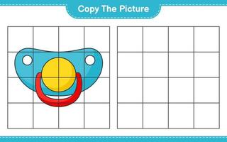 kopieer de afbeelding, kopieer de afbeelding van de fopspeen met rasterlijnen. educatief kinderspel, afdrukbaar werkblad, vectorillustratie vector