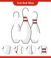 knip en lijm, knip delen van de bowlingpin af en lijm deze. educatief kinderspel, afdrukbaar werkblad, vectorillustratie vector