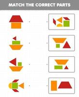 educatief spel voor kinderen match de juiste onderdelen geometrische vormen 1 vierkante driehoek trapeziumvormige parallellogram rechthoek afdrukbaar werkblad