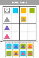 educatief spel voor kinderen logische tafel geometrische vorm vierkant en driehoek afdrukbaar werkblad vector