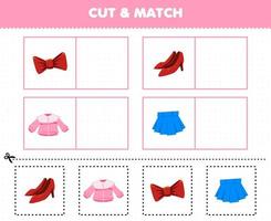 educatief spel voor kinderen knippen en matchen dezelfde foto van cartoon draagbare kleding lint hiel blouse rok vector
