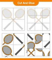 knip en plak, knip onderdelen van badmintonrackets en lijm ze. educatief kinderspel, afdrukbaar werkblad, vectorillustratie vector