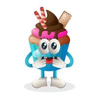 cupcake mascotte met bange uitdrukking, cupcake mascotte illustratie vector