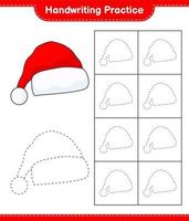 handschrift oefenen. traceerlijnen van kerstmuts. educatief kinderspel, afdrukbaar werkblad, vectorillustratie vector