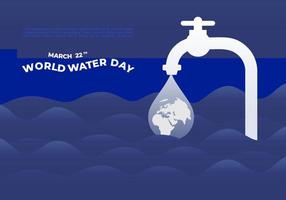 wereld water dag poster banner achtergrond met kraan en wereldkaart vector