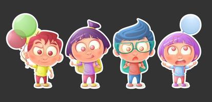 set cartoonstickers. meisjes en jongens. vector